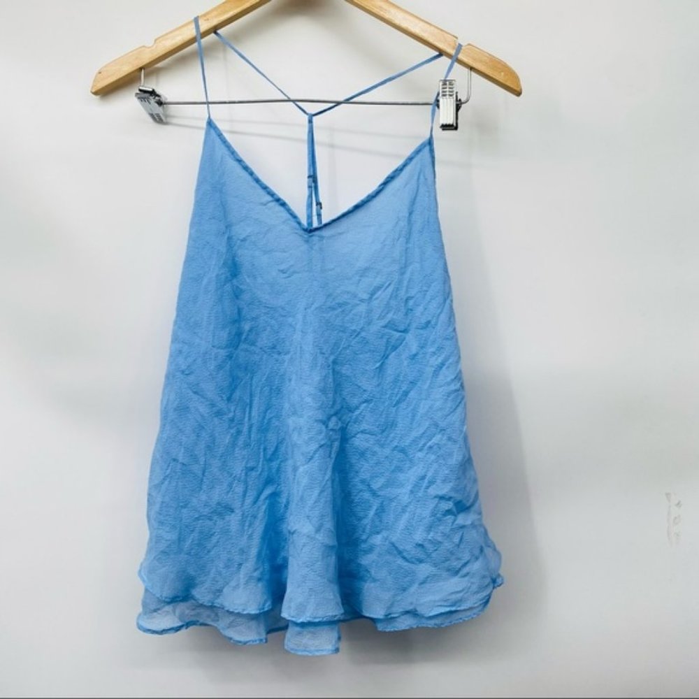 Anthropologie Eloise Silk Ruffle Layered Cami Tank Blue L